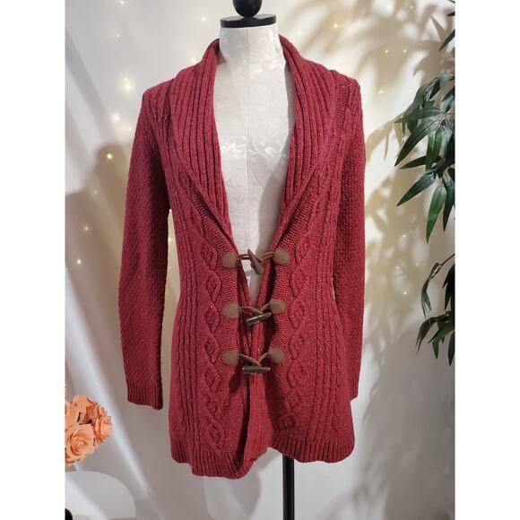 Merona Toggle Wool Blend Cable Knit Confetti Speckle Shawl Cardigan Sweater Sz M - Picture 1 of 12